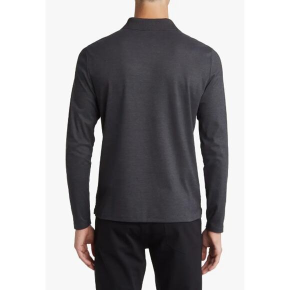 Robert Barakett Adison Long Sleeve Johnny Collar Polo in Charcoal Gray Size S - Picture 2 of 7